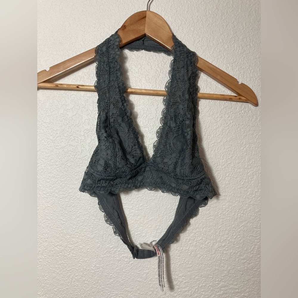 Intimately Free People Galoon lace halter bralette bra dark gray Medium - Picture 2 of 6